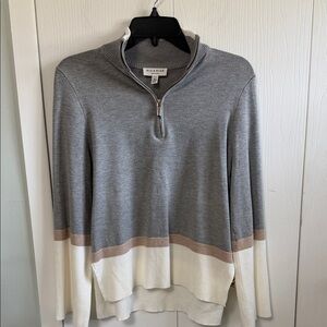 Women’s Gray Zip-Up Sweater with Cream & Tan Trim